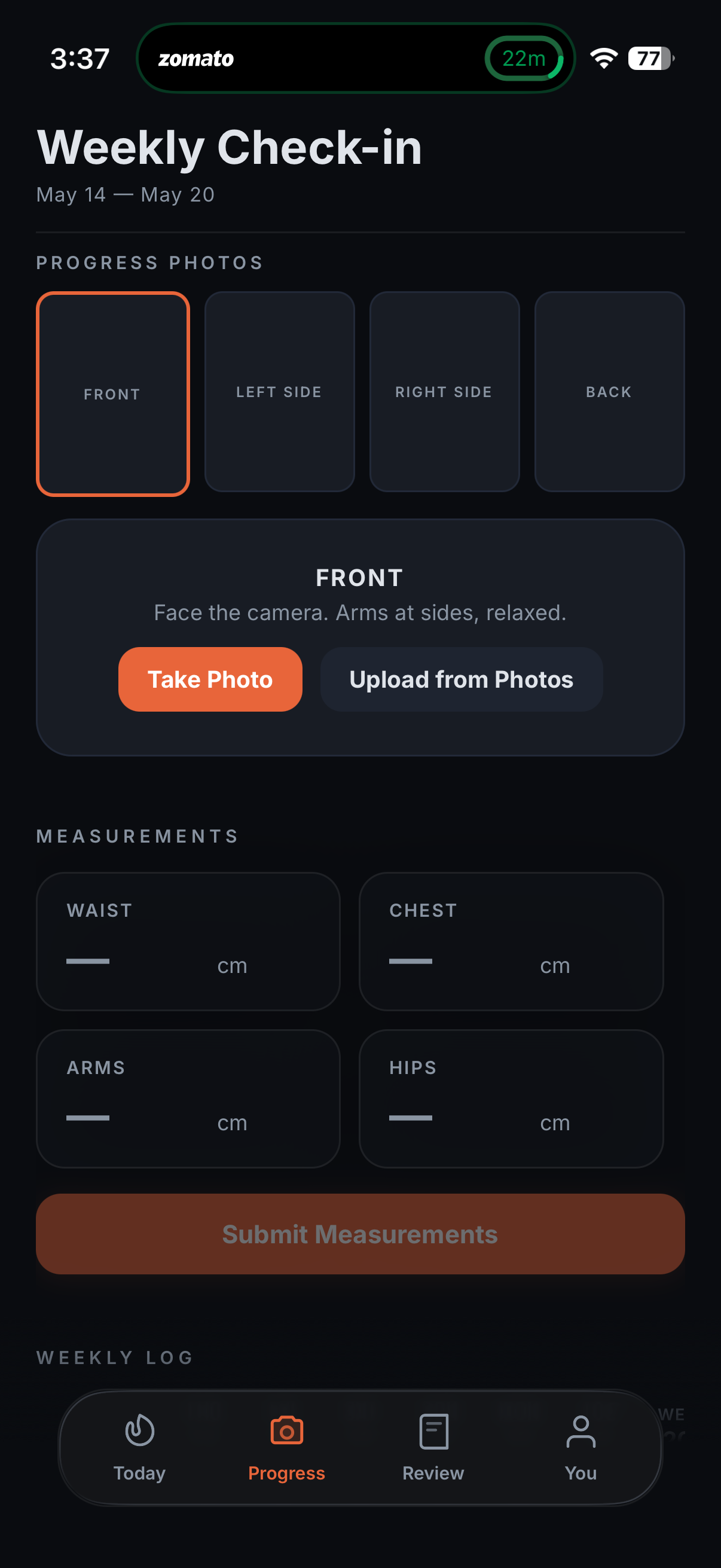 Progress screen